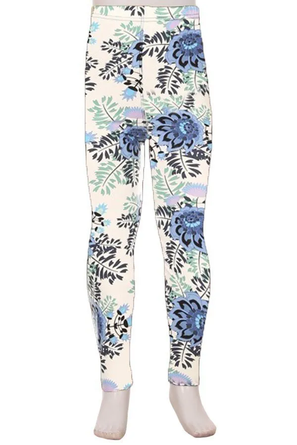 Blue Floral Kids Leggings