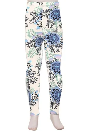 Blue Floral Kids Leggings