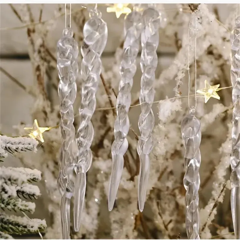 Clear Glass Icicle Drop Ornaments - Set of 10