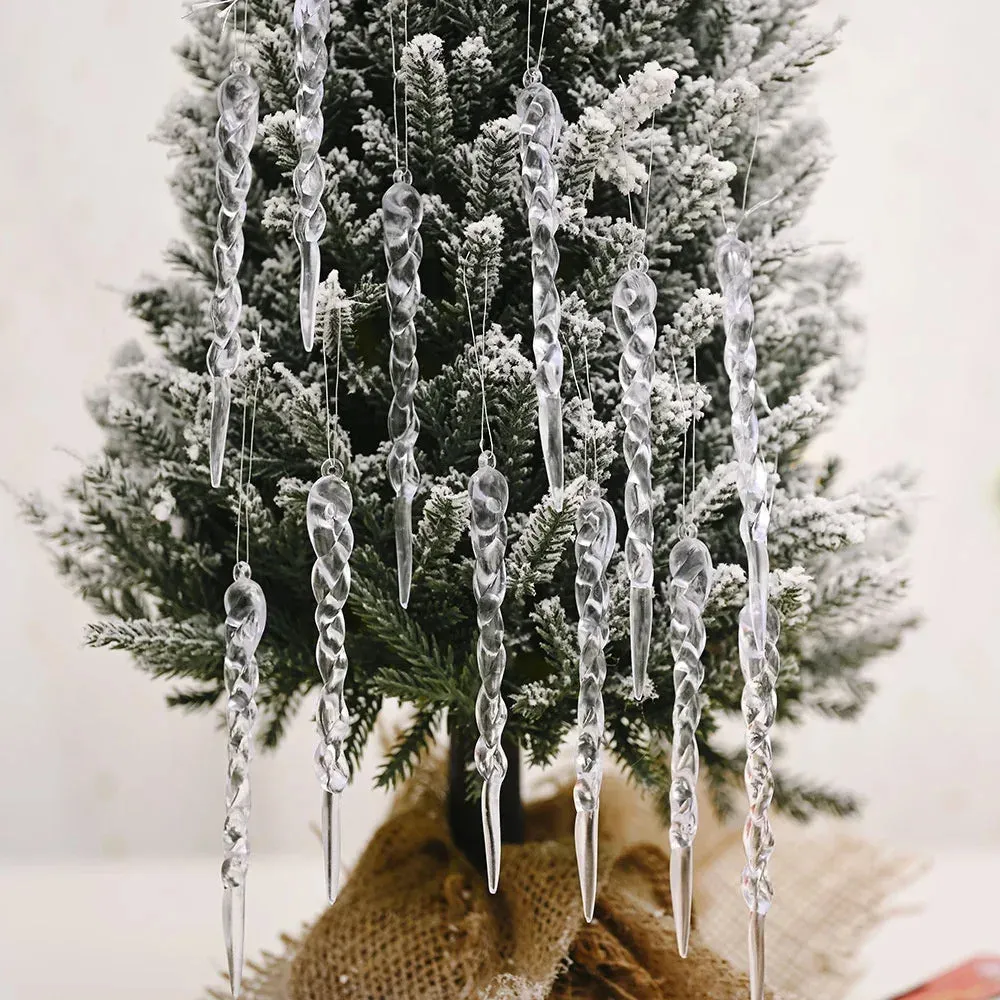 Clear Glass Icicle Drop Ornaments - Set of 10