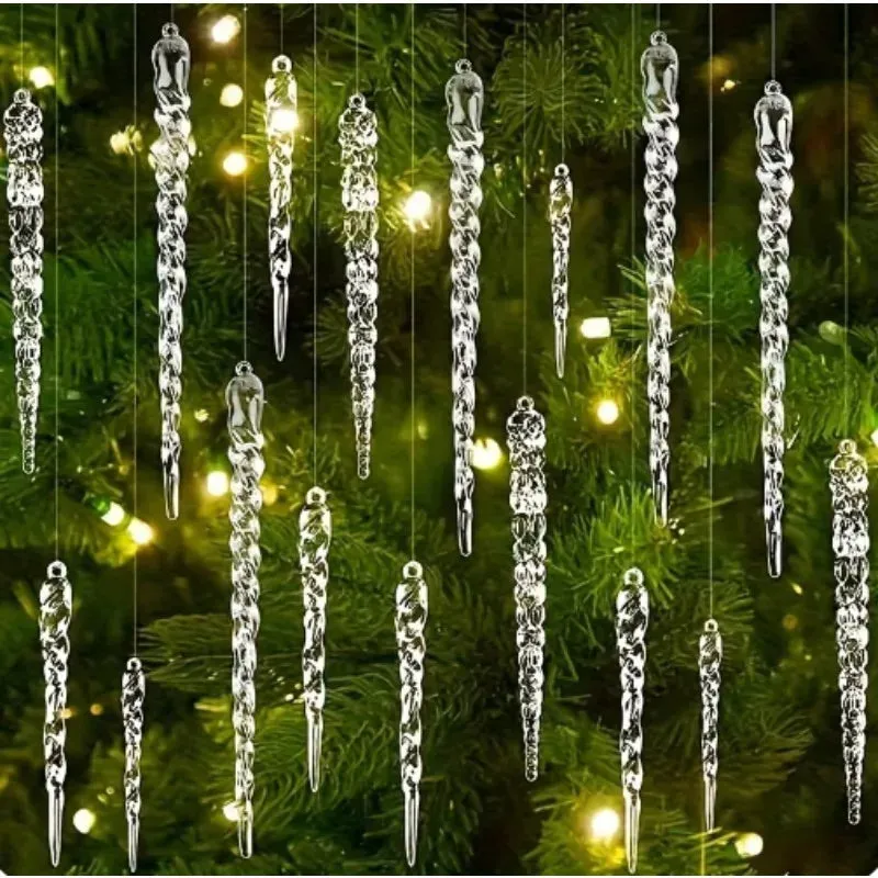 Clear Glass Icicle Drop Ornaments - Set of 10