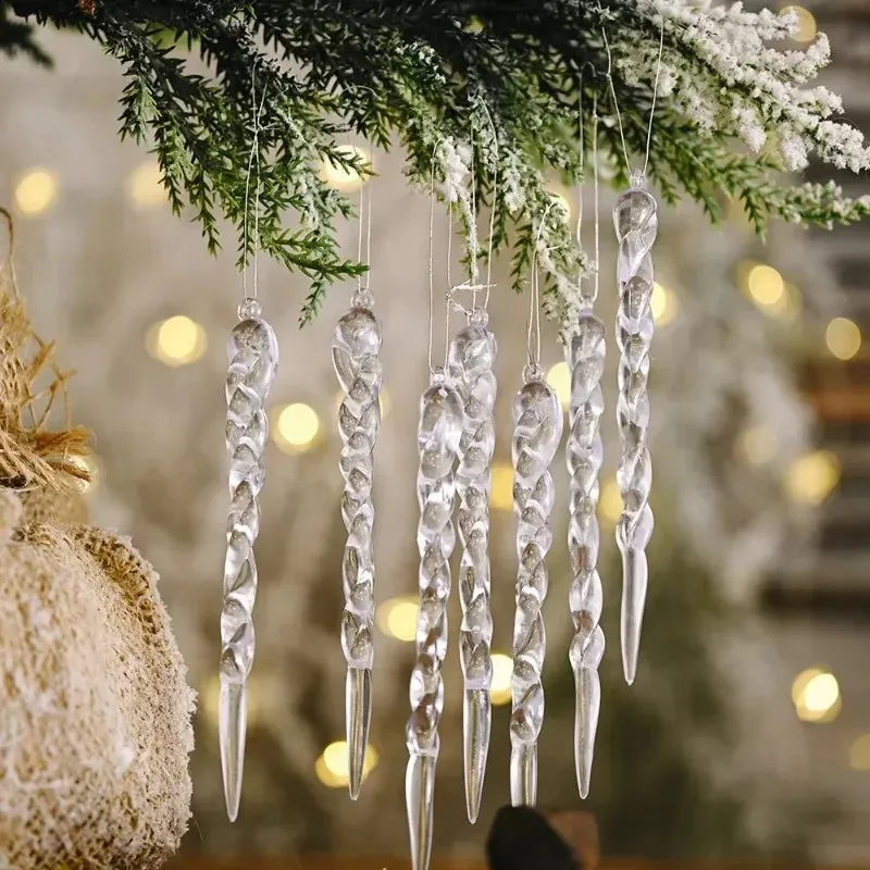 Clear Glass Icicle Drop Ornaments - Set of 10
