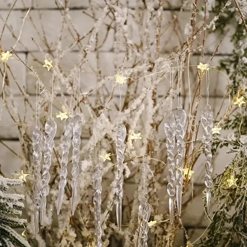 Clear Glass Icicle Drop Ornaments - Set of 10