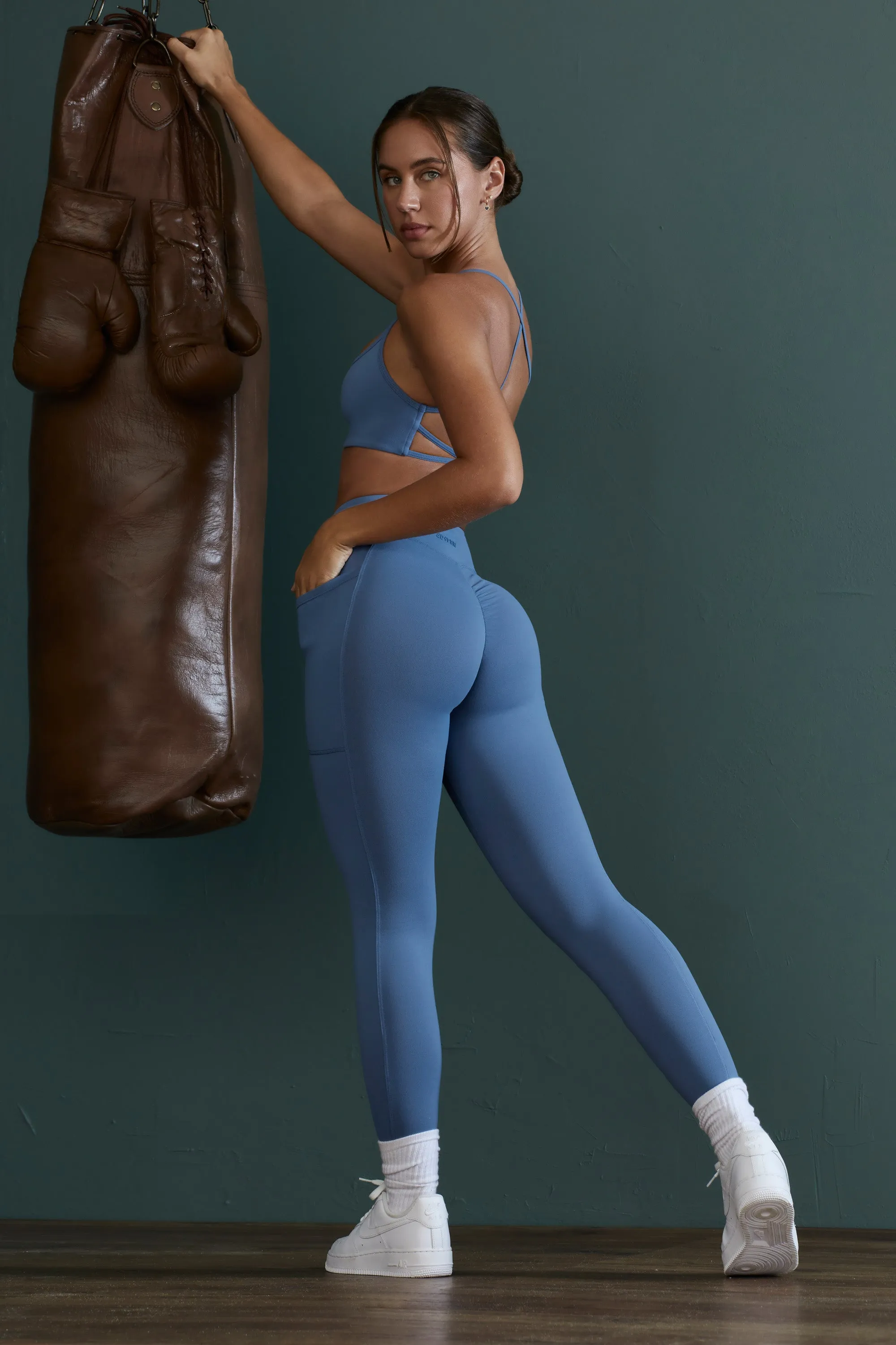 Dedication - High Waist Wrap Over Leggings in Blue