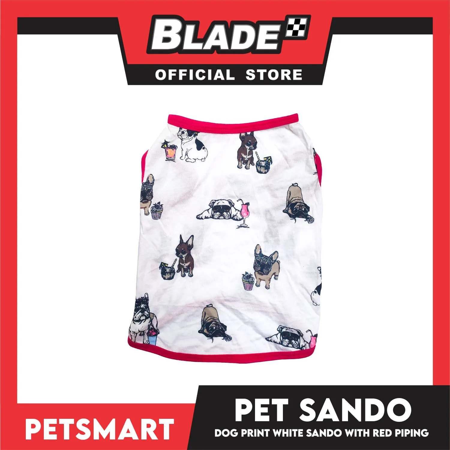 Dog Sando With Dog Print Design, White Red Color DG-CTN112M (Medium) Perfect Fit For Dogs, Breathable Sando Clothes, Soft Lightweight Pet Clothing