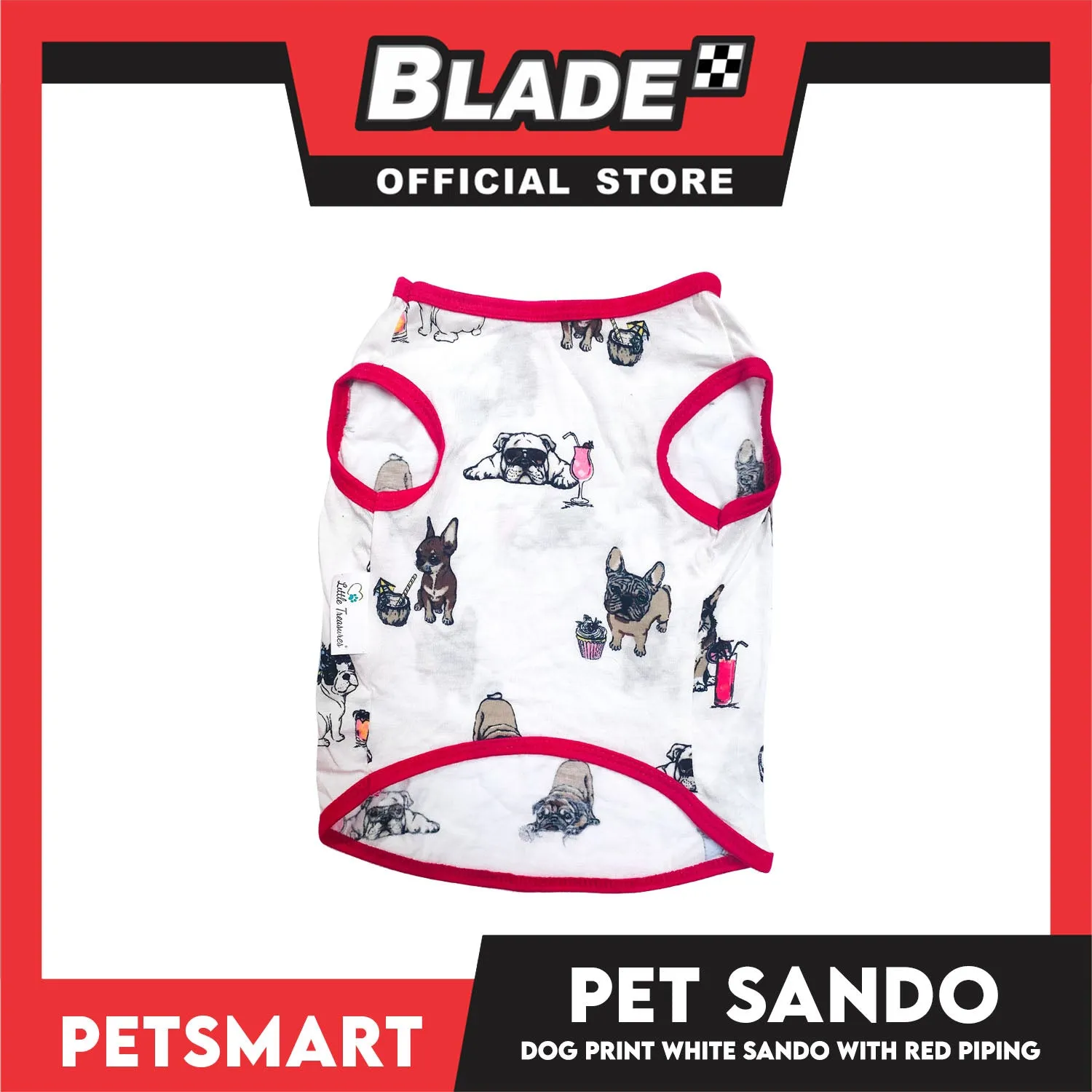 Dog Sando With Dog Print Design, White Red Color DG-CTN112M (Medium) Perfect Fit For Dogs, Breathable Sando Clothes, Soft Lightweight Pet Clothing