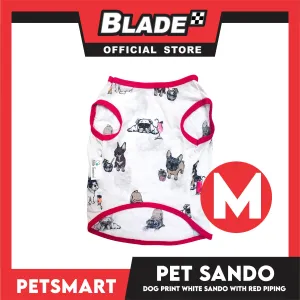 Dog Sando With Dog Print Design, White Red Color DG-CTN112M (Medium) Perfect Fit For Dogs, Breathable Sando Clothes, Soft Lightweight Pet Clothing