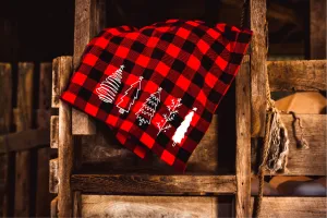 Hand Drawn Christmas Trees Fleece Buffalo Plaid Blanket - Free Shipping