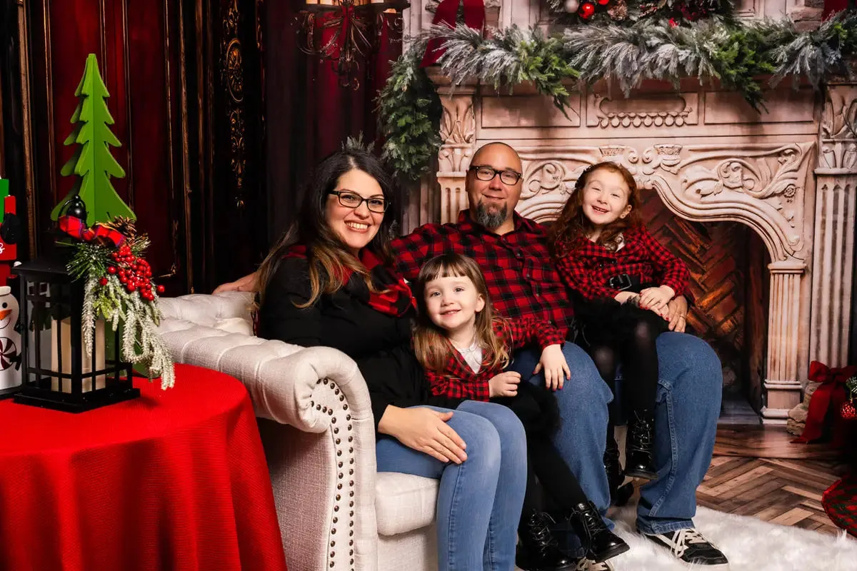 Kate Christmas Tree Fireplace Red Fleece Backdrop Designed by Emetselch