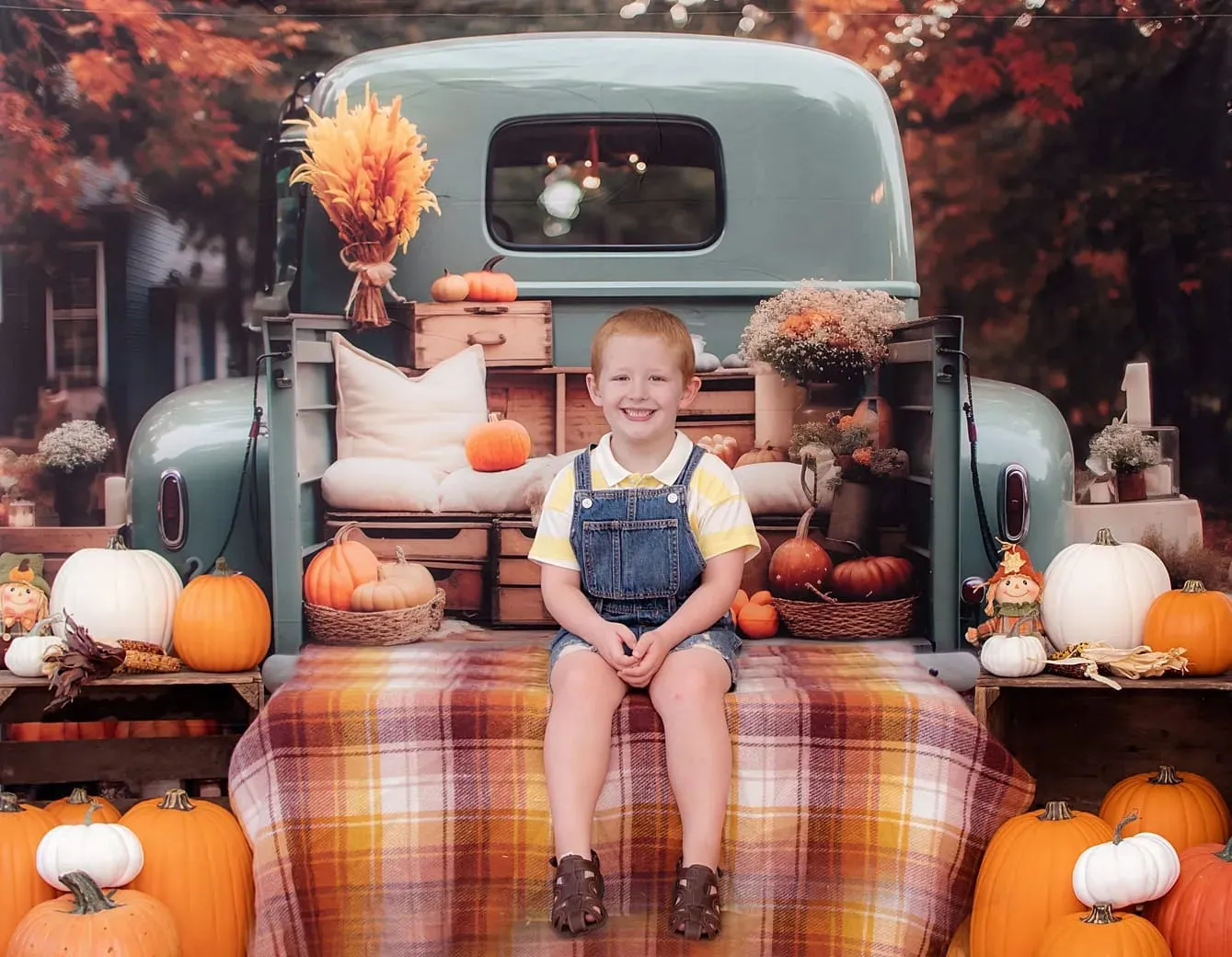 Kate Fall Truck with Pumpkins Fleece Backdrop for Photography