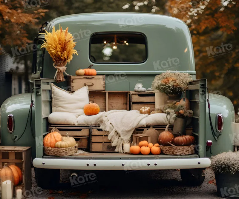 Kate Fall Truck with Pumpkins Fleece Backdrop for Photography