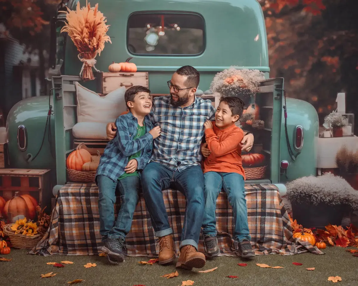 Kate Fall Truck with Pumpkins Fleece Backdrop for Photography