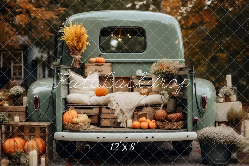 Kate Fall Truck with Pumpkins Fleece Backdrop for Photography