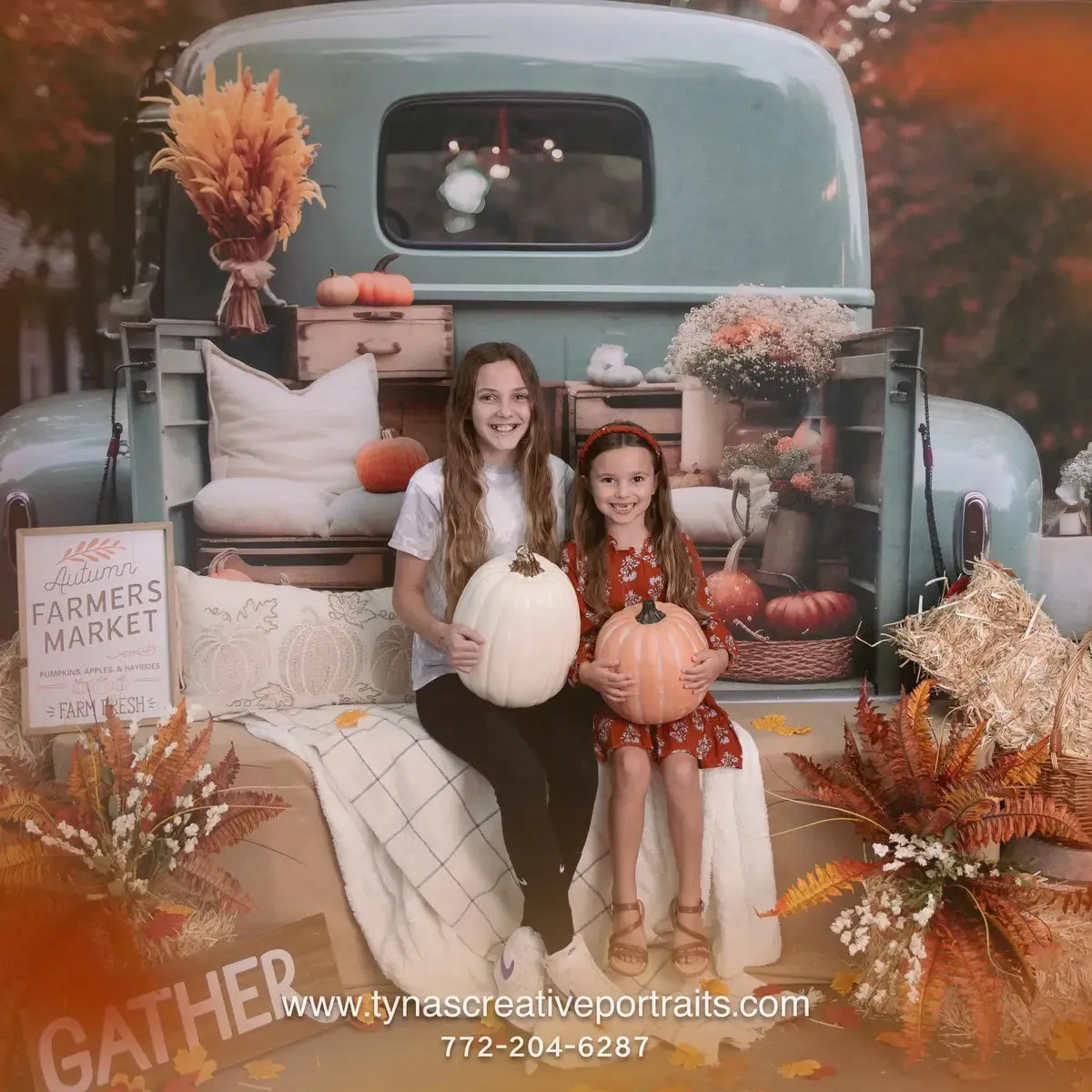 Kate Fall Truck with Pumpkins Fleece Backdrop for Photography