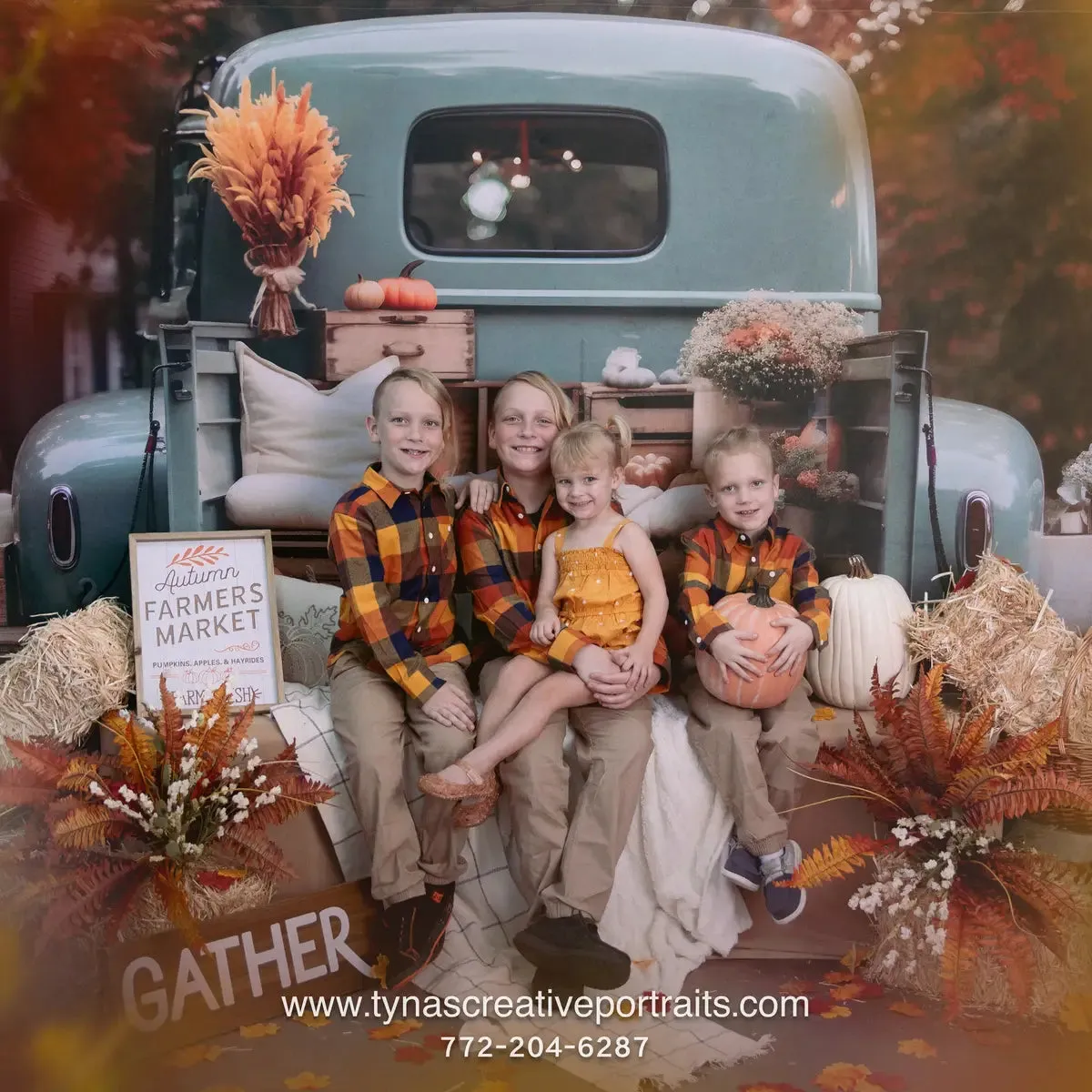 Kate Fall Truck with Pumpkins Fleece Backdrop for Photography