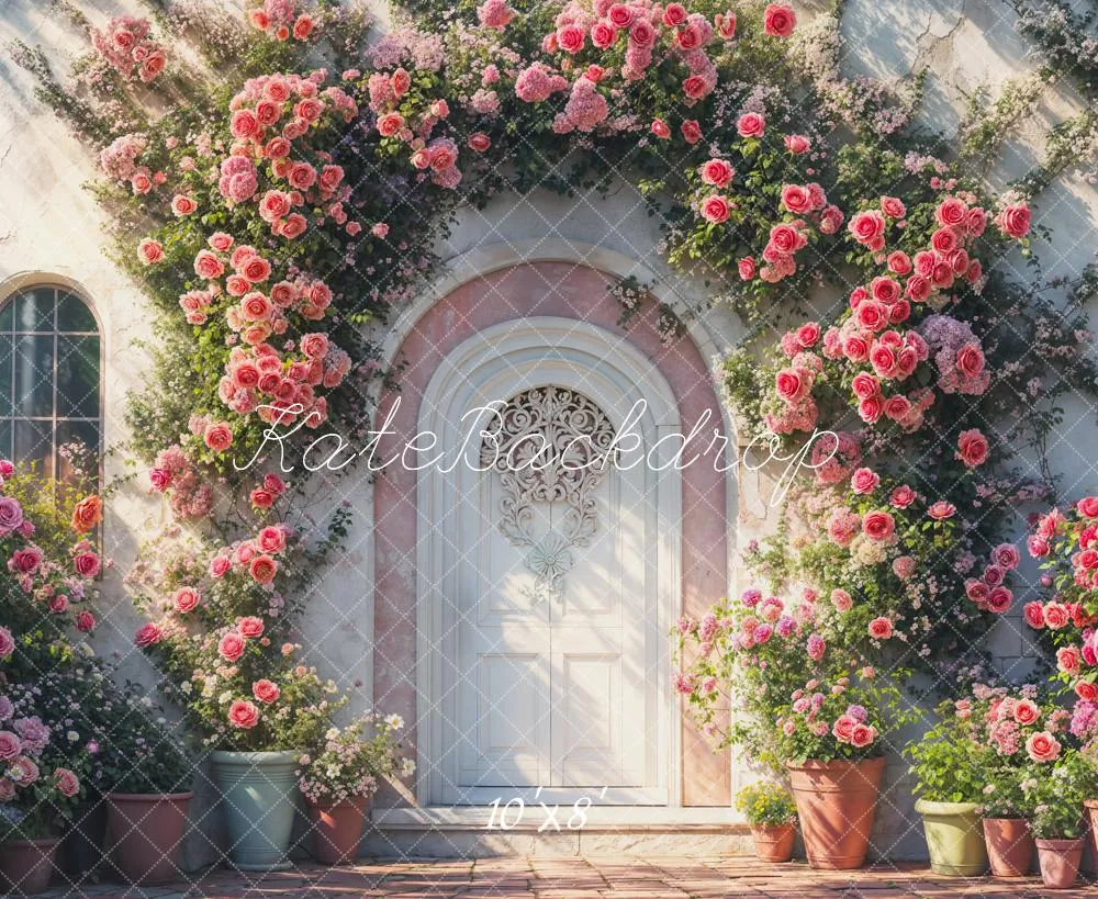 Kate Valentine Floral Arch Door Retro Fleece Backdrop Designed by Emetselch