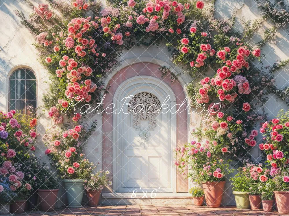 Kate Valentine Floral Arch Door Retro Fleece Backdrop Designed by Emetselch