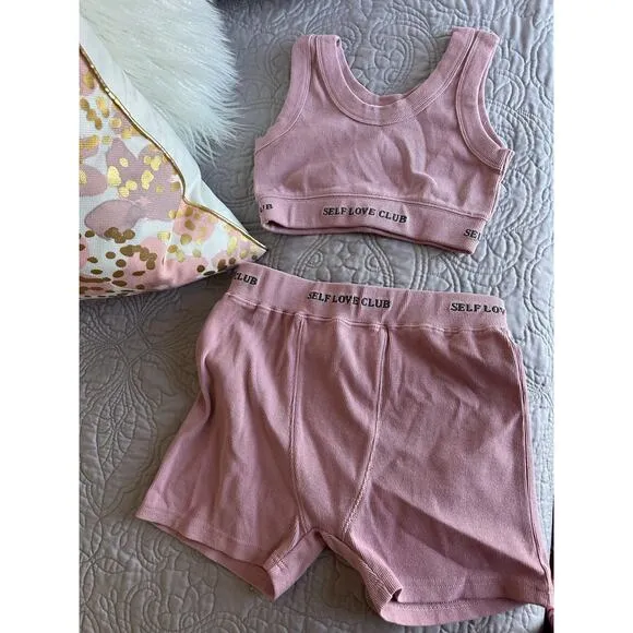 Mayfair The Label Mauve Pink Ribbed Sports Bra Boxer Briefs Womens Set S/M