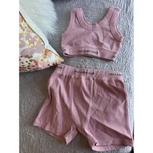 Mayfair The Label Mauve Pink Ribbed Sports Bra Boxer Briefs Womens Set S/M
