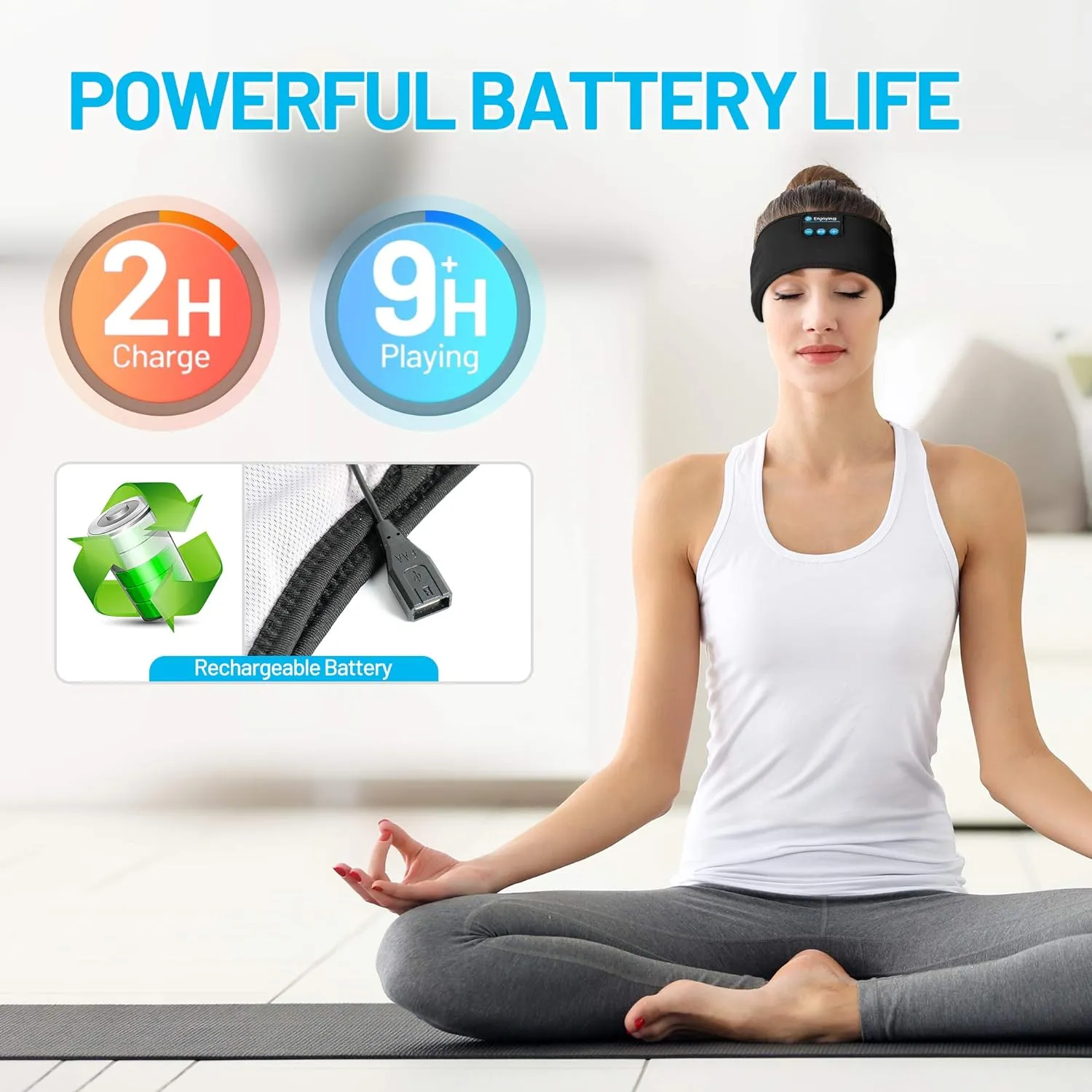 NEW Sleep Headphones Bluetooth Headband, Wireless Earbuds Sleeping Music Headphones with Thin Speakers, Cool Tech Gift for Side Sleepers, Workout, Jogging, Yoga, Insomnia, Travel, Meditation