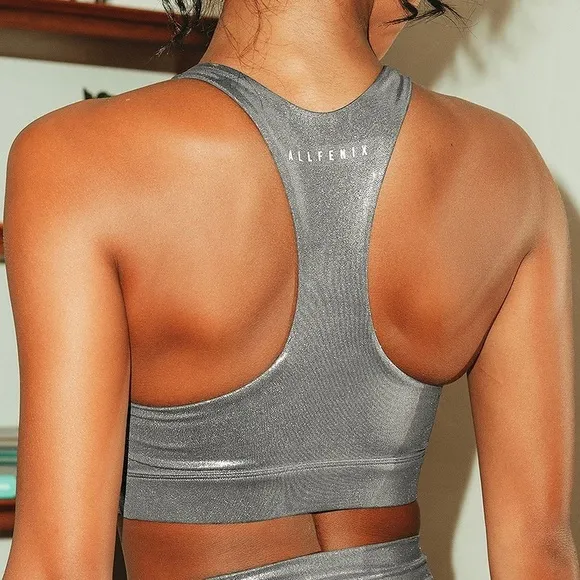 NWT Anthropologie All Fenix Liquid Metallic Navy High-Impact Sports Bra