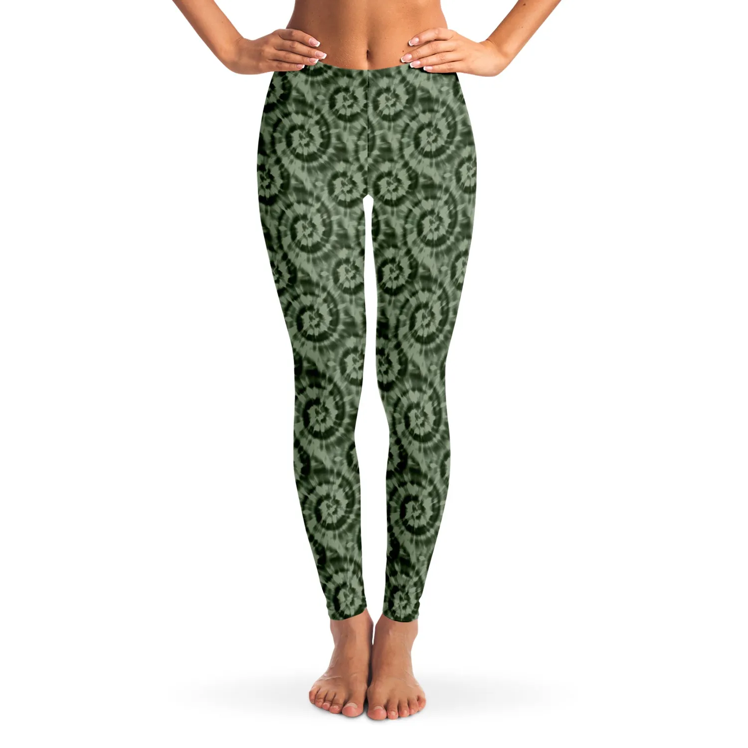 Olive Green Tie Dye Print Leggings XS - XL Squat Proof