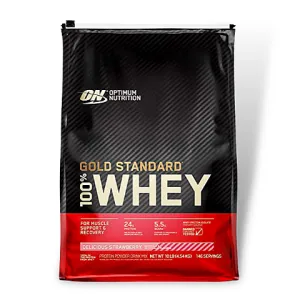 Optimum Nutrition ON 100% Whey Protein Gold Standard (10 Lbs) Delicious Strawberry Exp Nov 2025