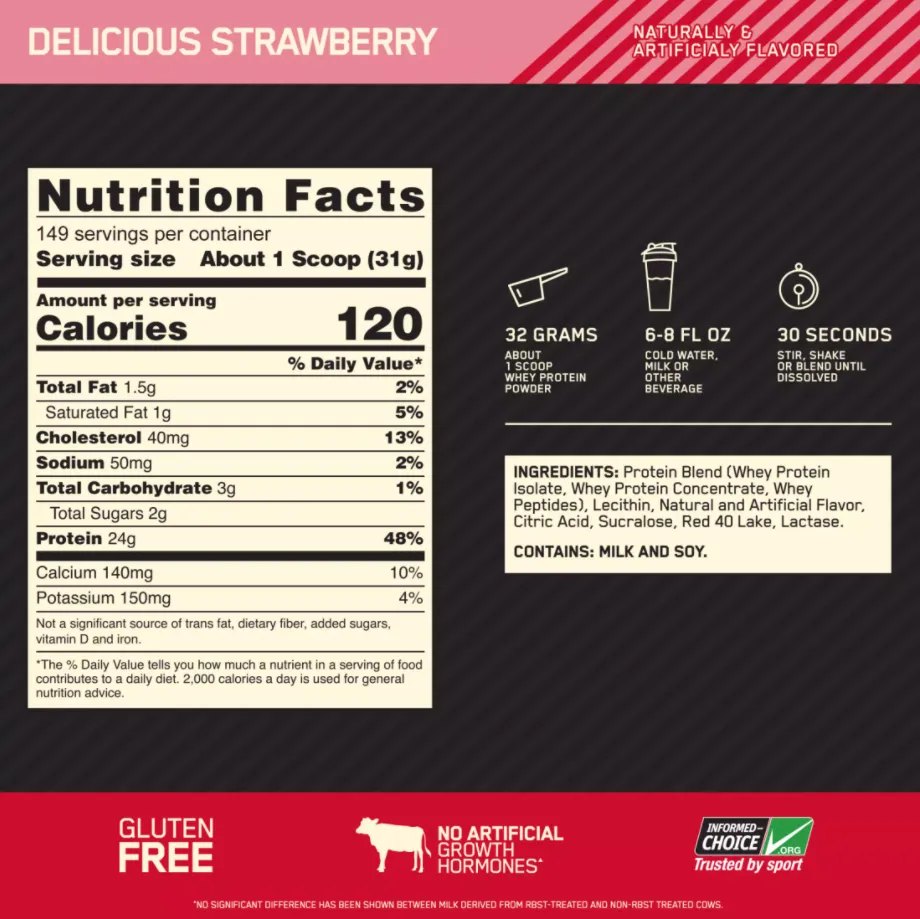 Optimum Nutrition ON 100% Whey Protein Gold Standard (10 Lbs) Delicious Strawberry Exp Nov 2025