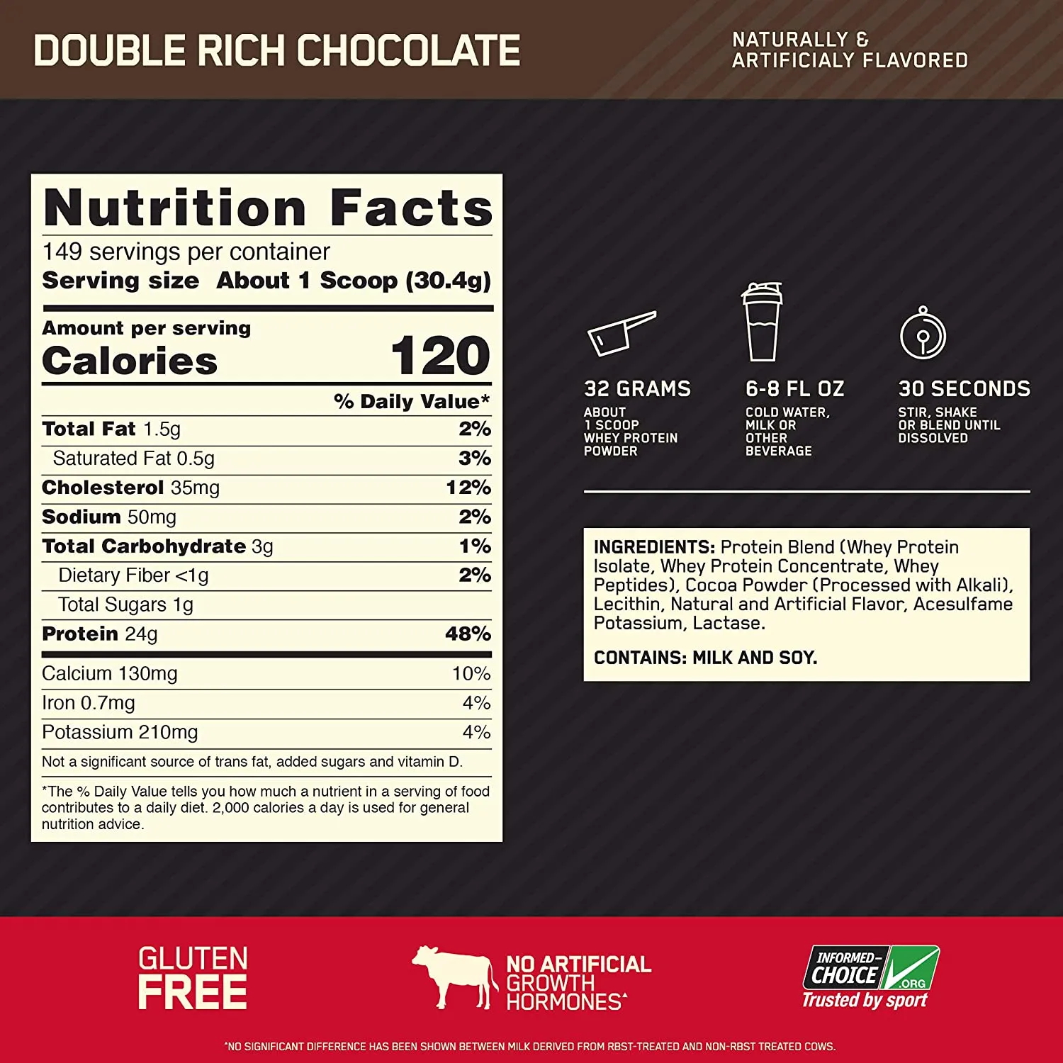 Optimum Nutrition ON 100% Whey Protein Gold Standard (10 Lbs) Double Rich Chocolate Exp Jul 2026