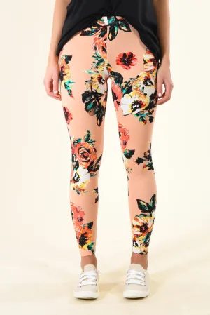 Peach Floral Leggings