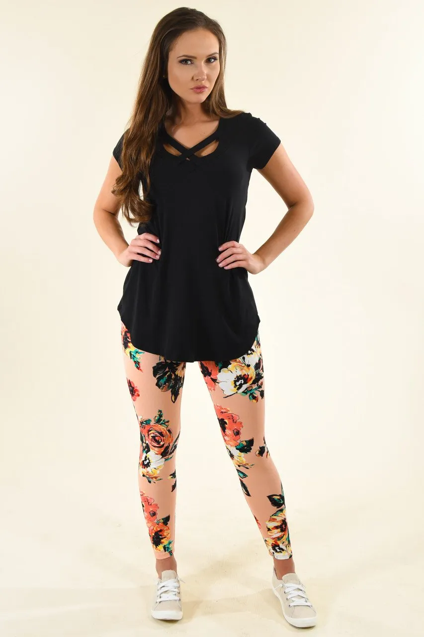 Peach Floral Leggings