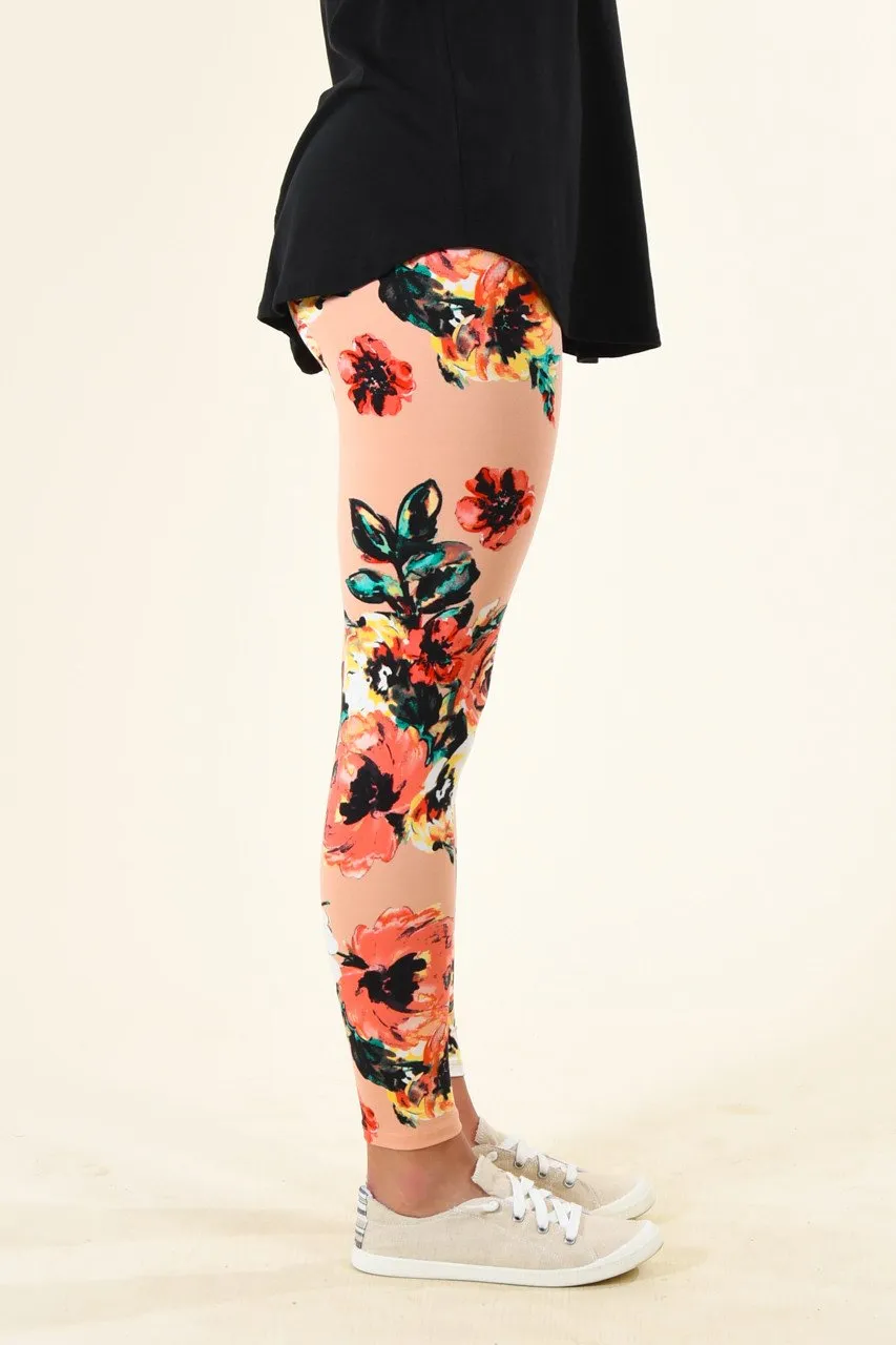 Peach Floral Leggings