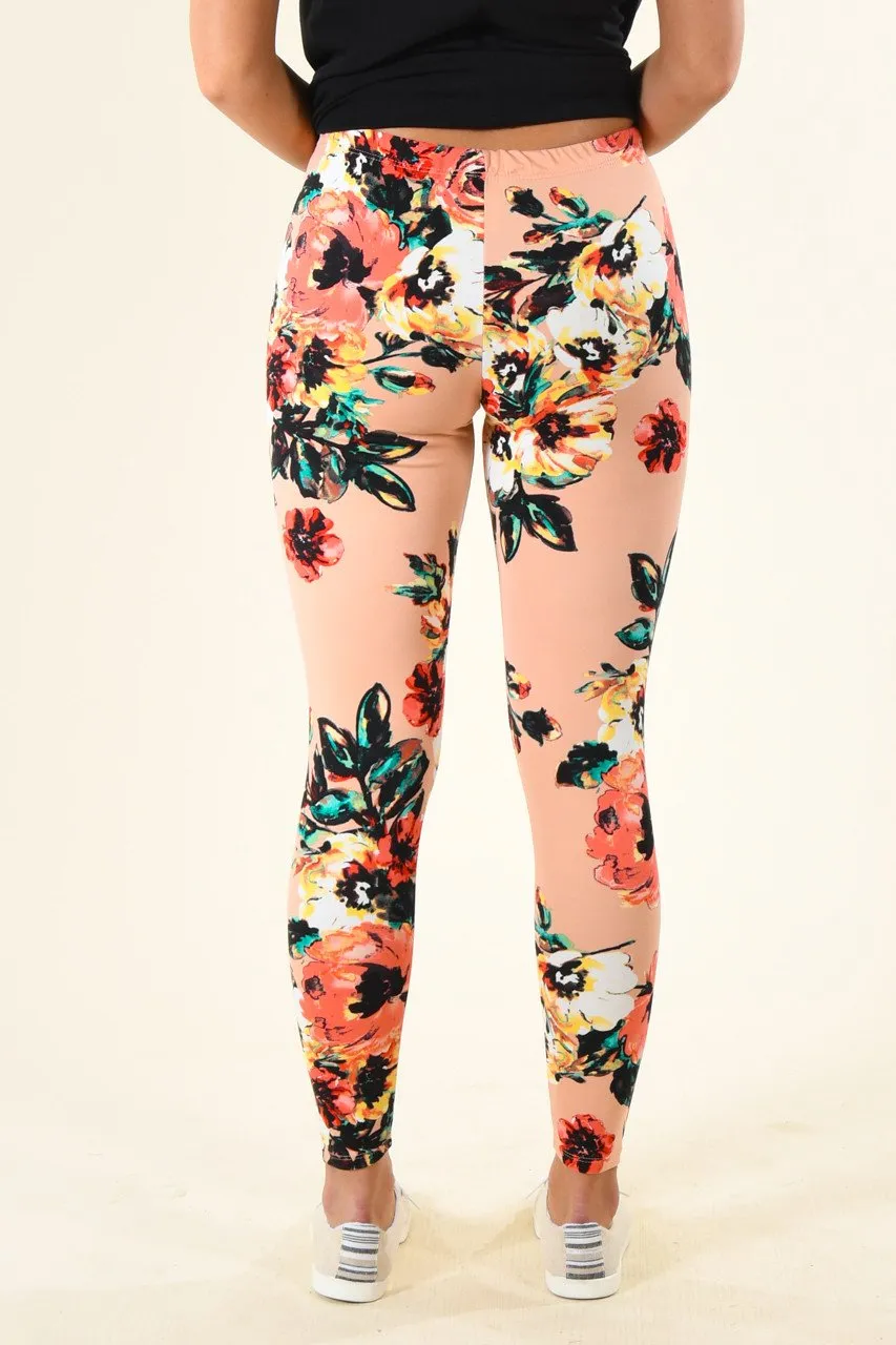 Peach Floral Leggings