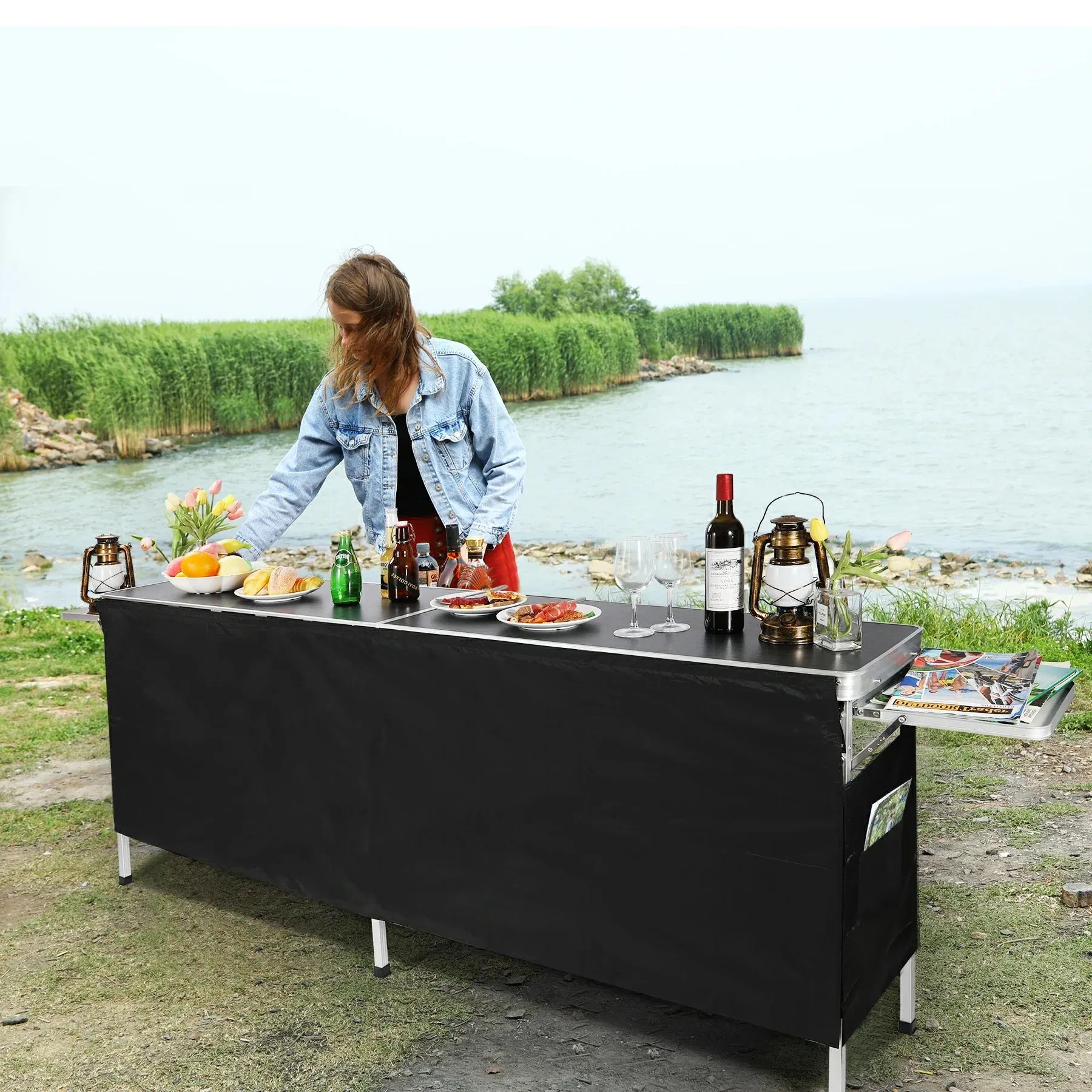 Portable Bar Table with Double Layer for Party