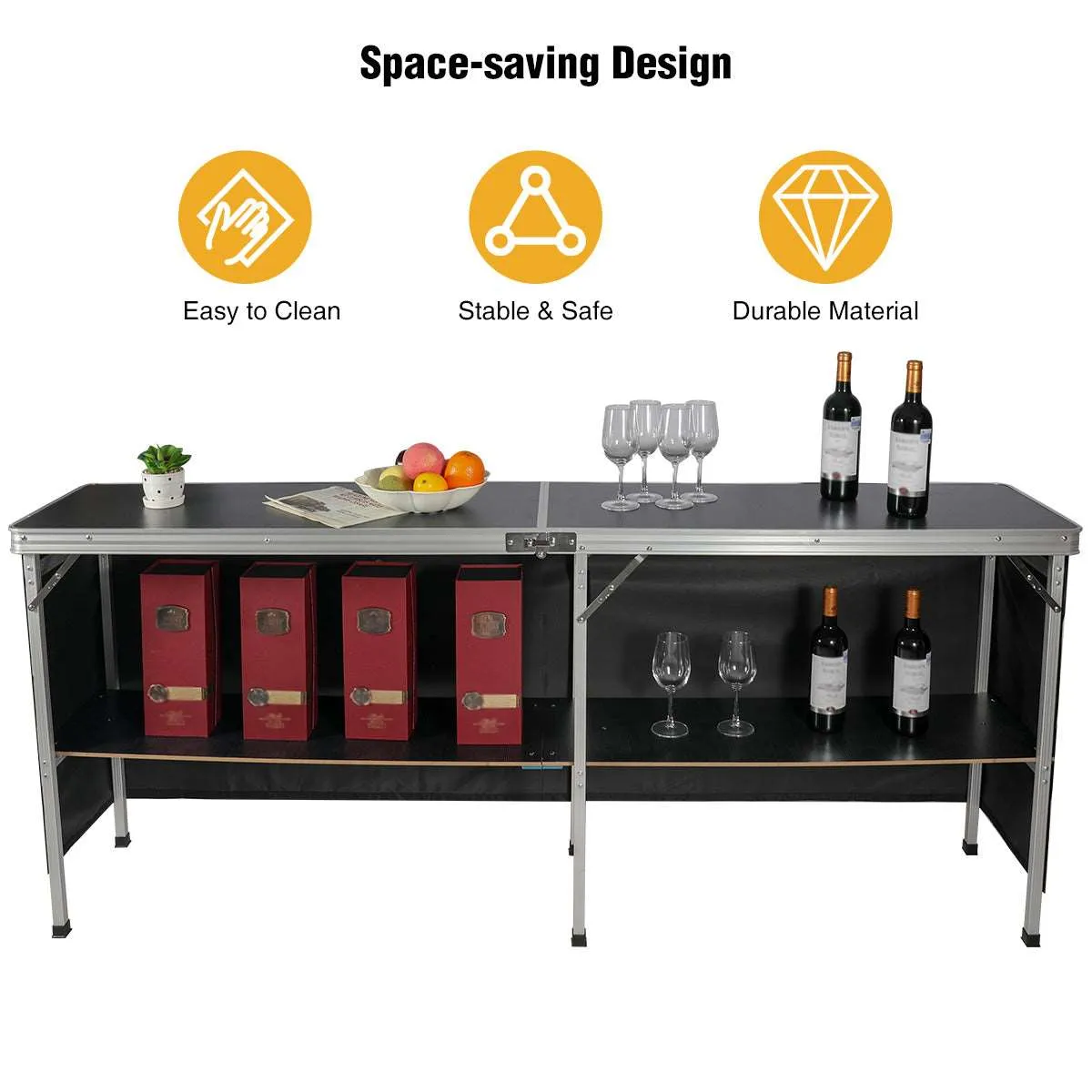 Portable Bar Table with Double Layer for Party