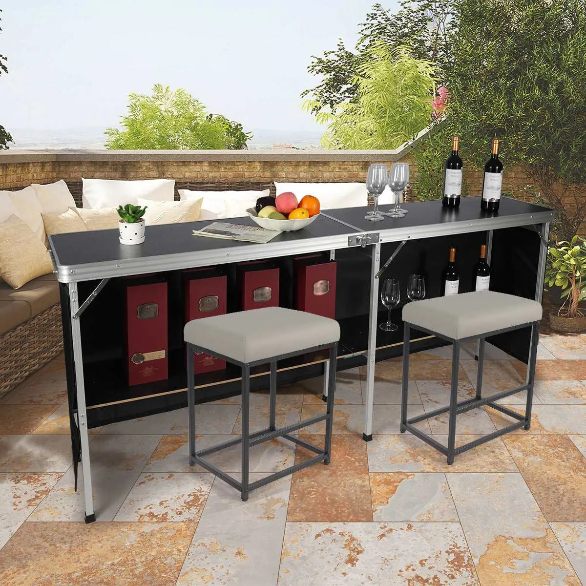 Portable Bar Table with Double Layer for Party