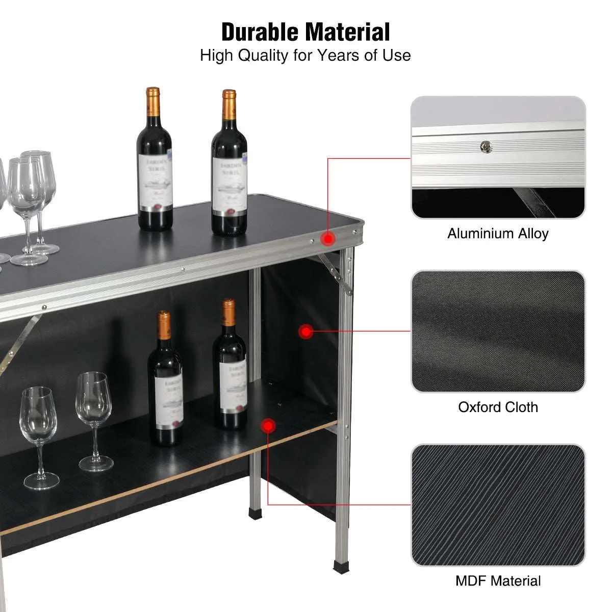 Portable Bar Table with Double Layer for Party