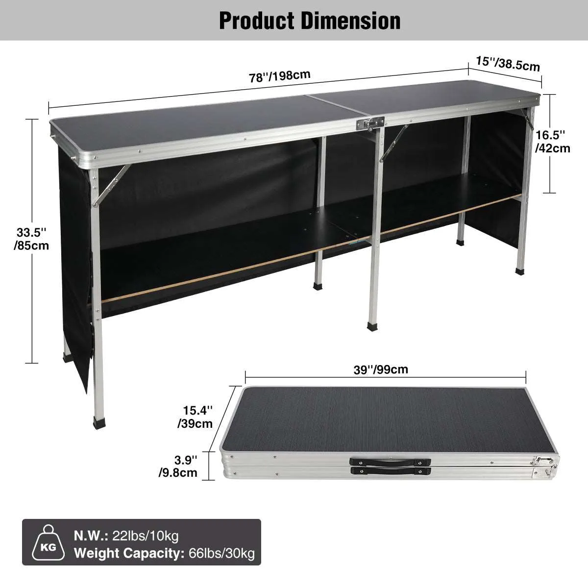 Portable Bar Table with Double Layer for Party