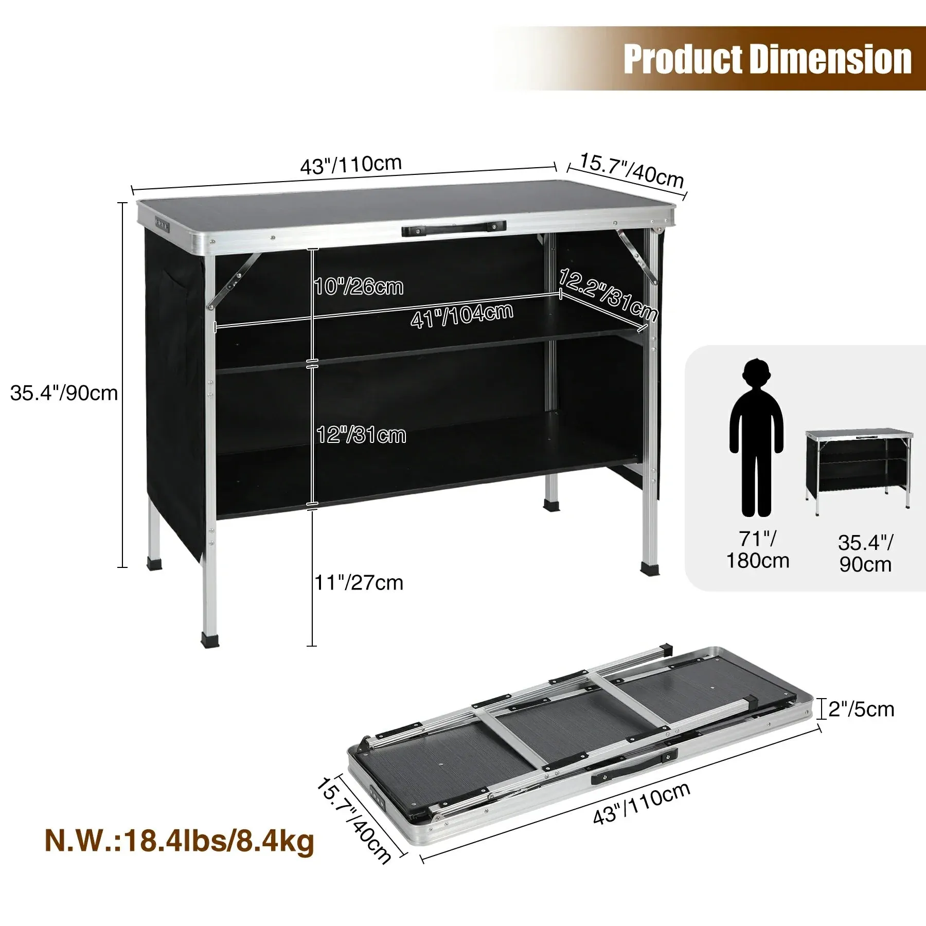 Portable Bar Table with Double Layer for Party