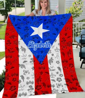 Puerto Rico Flag And Symbols Personalized Fleece Blanket With Your Name