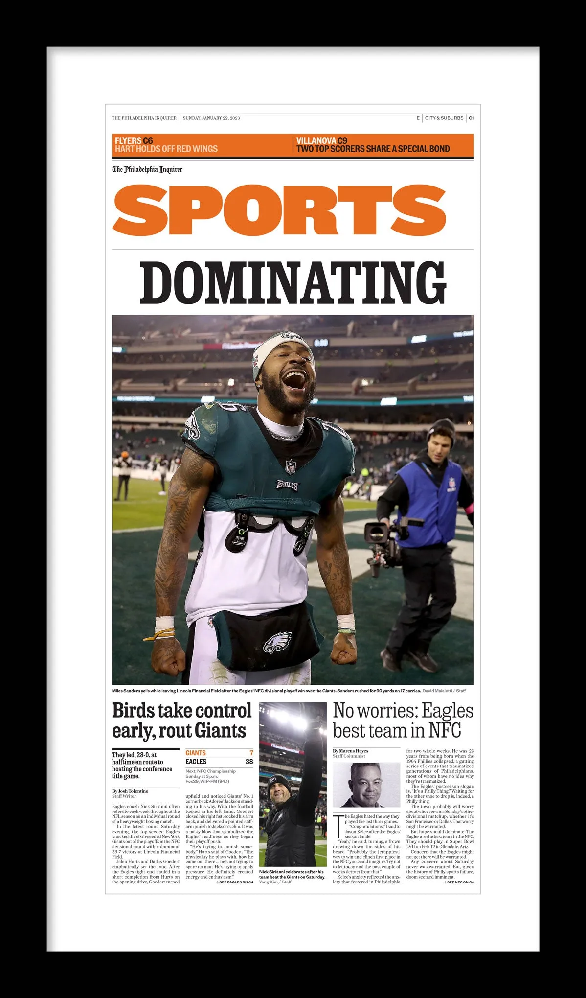 Reprint of Sports Section in The Philadelphia Inquirer: 1/22/23 - Birds Advance to the NFC Championship