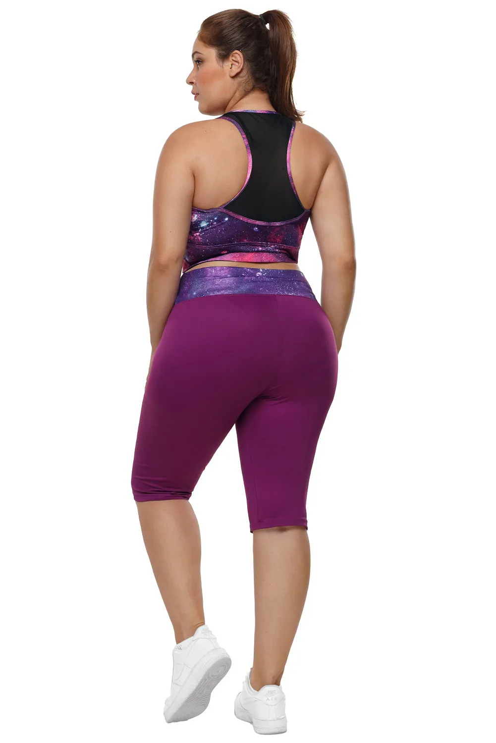 Rosy Purple Galaxy Print Plus Size Yoga Bra