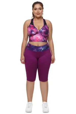 Rosy Purple Galaxy Print Plus Size Yoga Bra