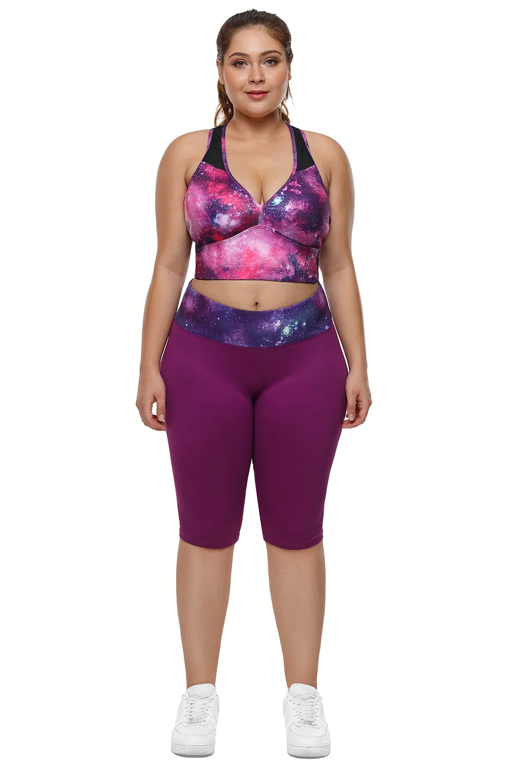 Rosy Purple Galaxy Print Plus Size Yoga Bra