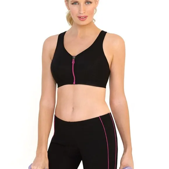 Set of 3! 34DD Glamorise SPORT Bra (DOUBLE-LAYER) Wicking HIGH-IMPACT BLACK NEW