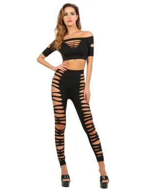 Soisbelle Paris - Opengewerkte Leggings   Top Set - One Size - Zwart