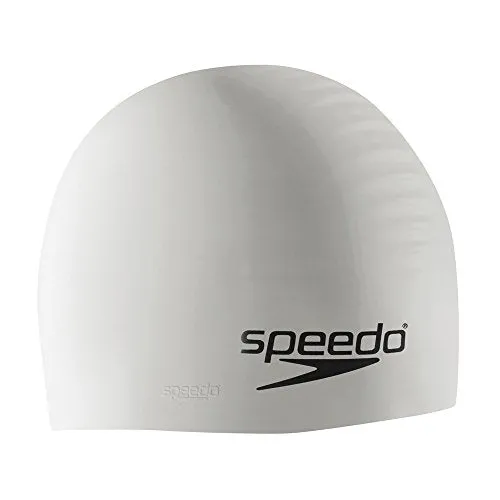 Speedo Silicone Solid Swim Cap, White, One Size/White