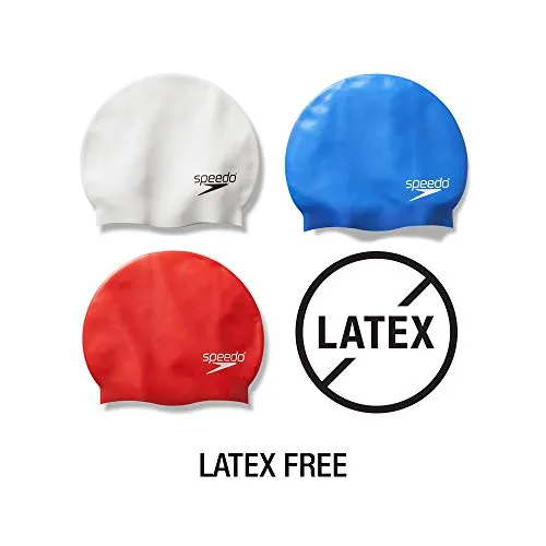 Speedo Silicone Solid Swim Cap, White, One Size/White