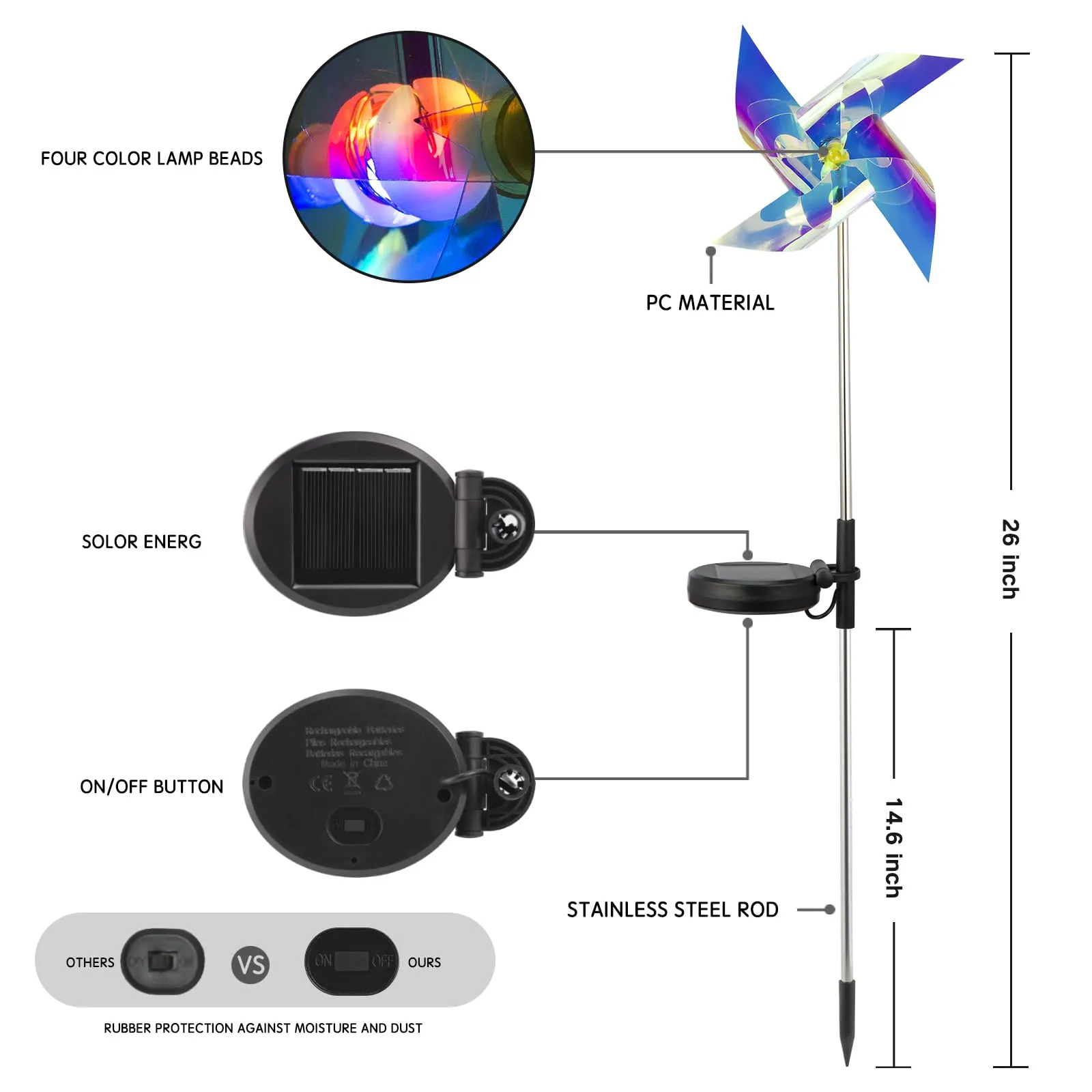 Woowooh Laser Solar Windmill Garden Light 2 Pack