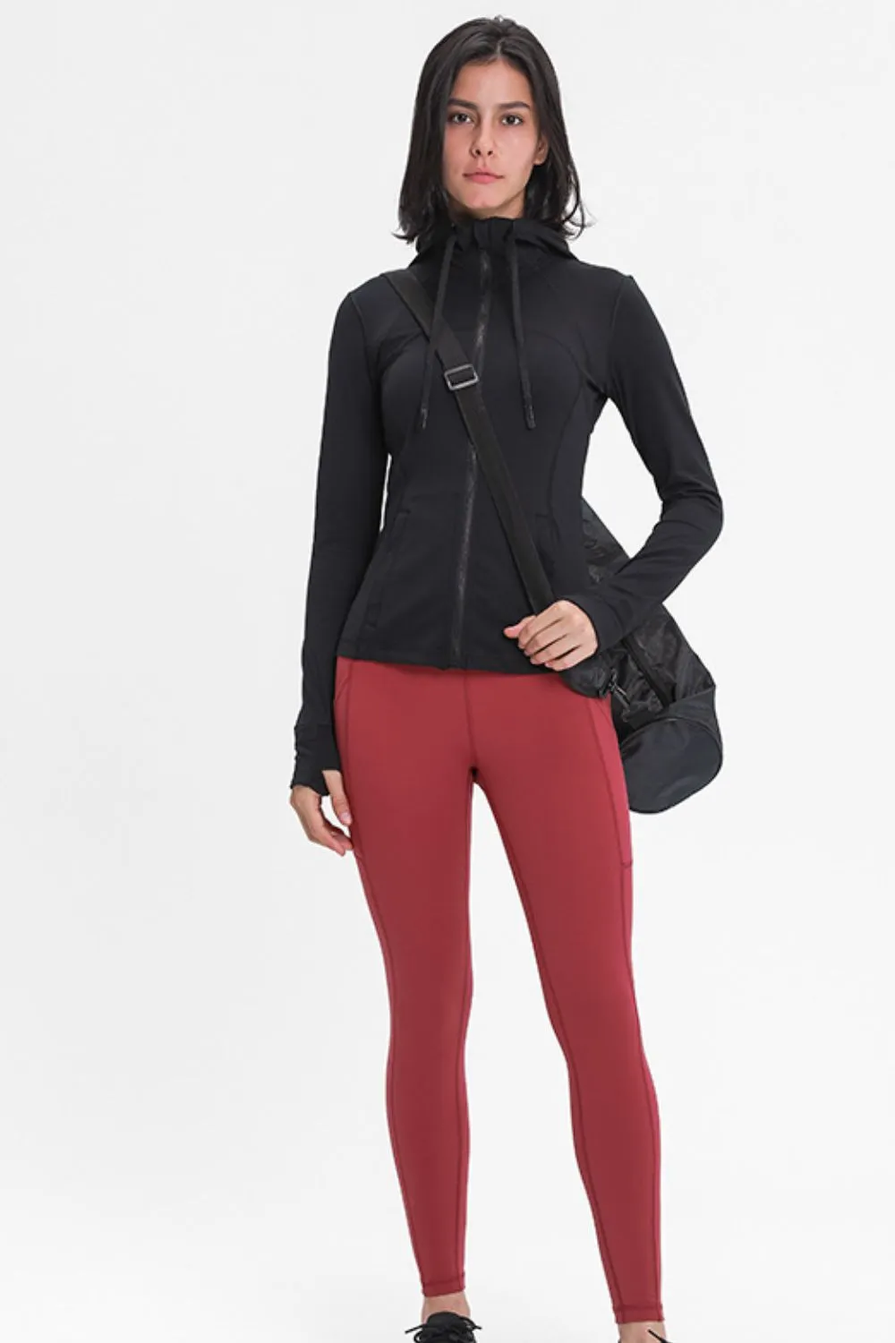 Zip Up Drawstring Detail Hooded Sports Jacket